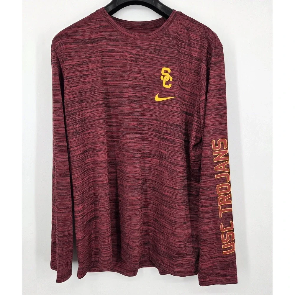 Nike USC Trojans Shirt Mens XL Long Sleeve Dri-FIT Space Dye Performance Red